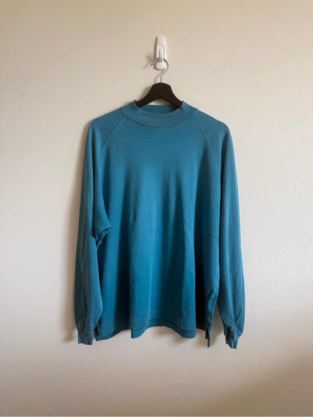 Peter Millar XL Pima Cotton Mock Neck Long Sleeve Top Teal Blue Peru